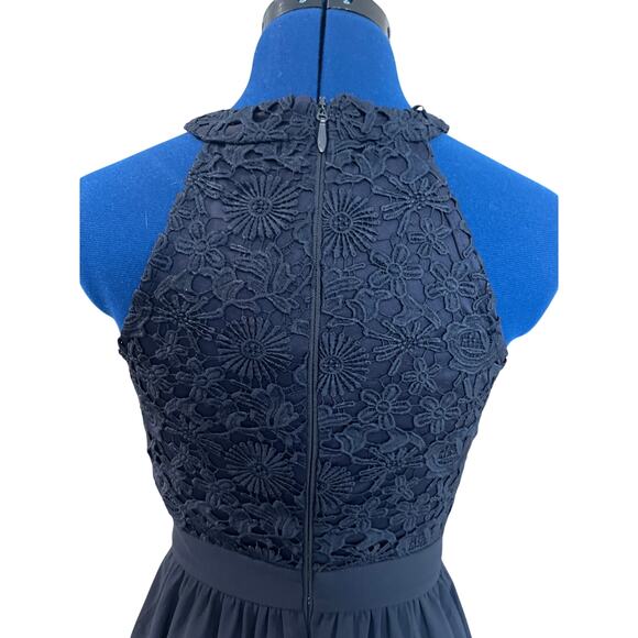 Lulus Lover's Game Navy Lace Skater Mini Dress Size XS Romantic Coquette Halter - Picture 6 of 12